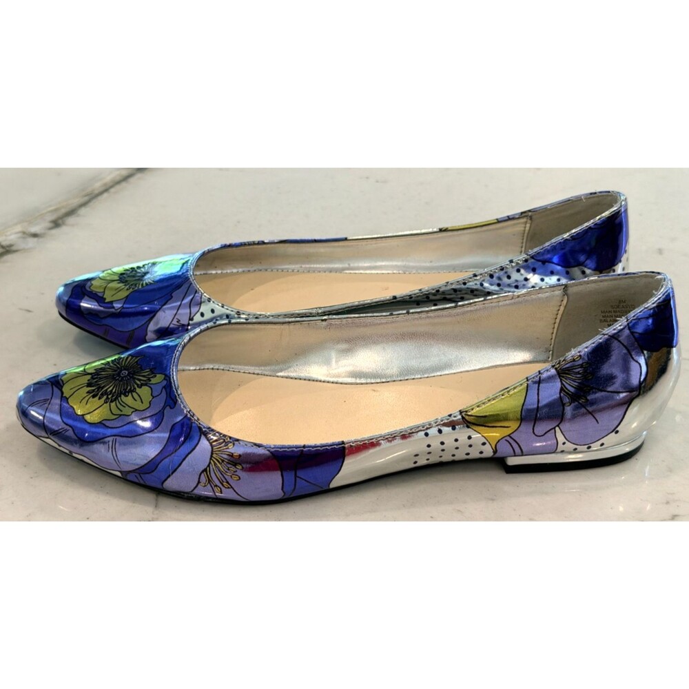 Nine West Silver Floral Pointed Toe Ballet Flats with Blue & Purple